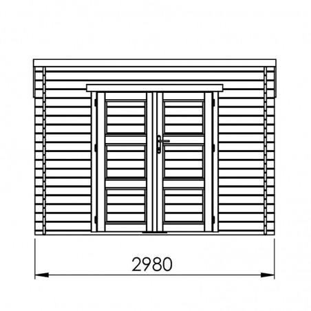 Medidas caseta de madera Juno modern, 28 mm, 298 x 248 cm. 7,4m²