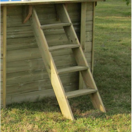 Escalera de madera para salidia piscina prefabricada rectangular 800x400cm